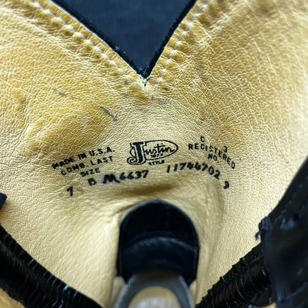 Justin Melo-Veal‎ Black Leather Western Boots Cowgirl Womens Size 7 B Vibram